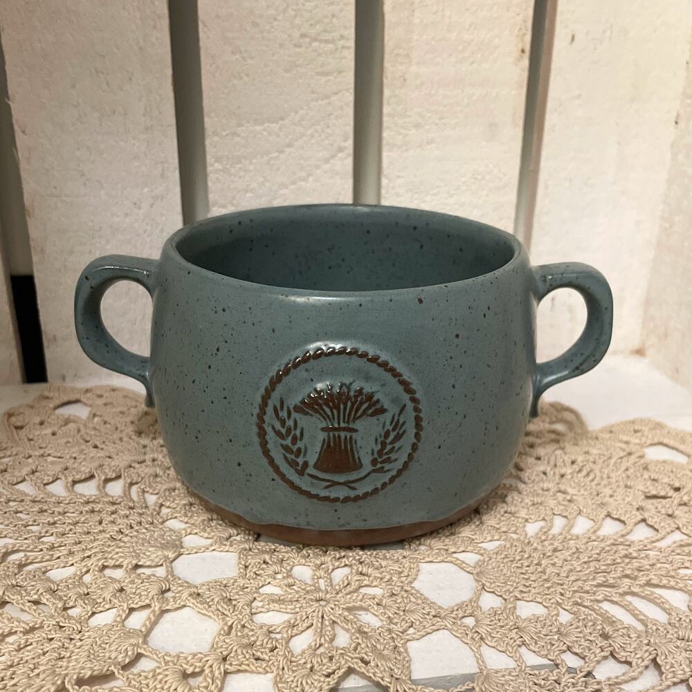 Vintage Goss Stoneware Pottery Sugar/Soup Bowl Wheat Slate Speckled Vermont